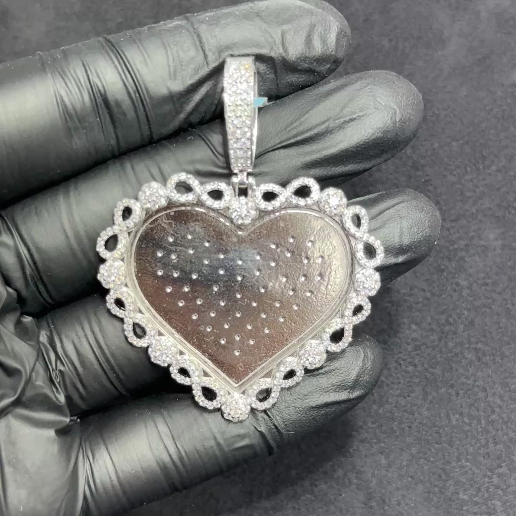 Heart Infinity Charm Picture Memorial 925 Silver with Moissanite 2.10 CTW