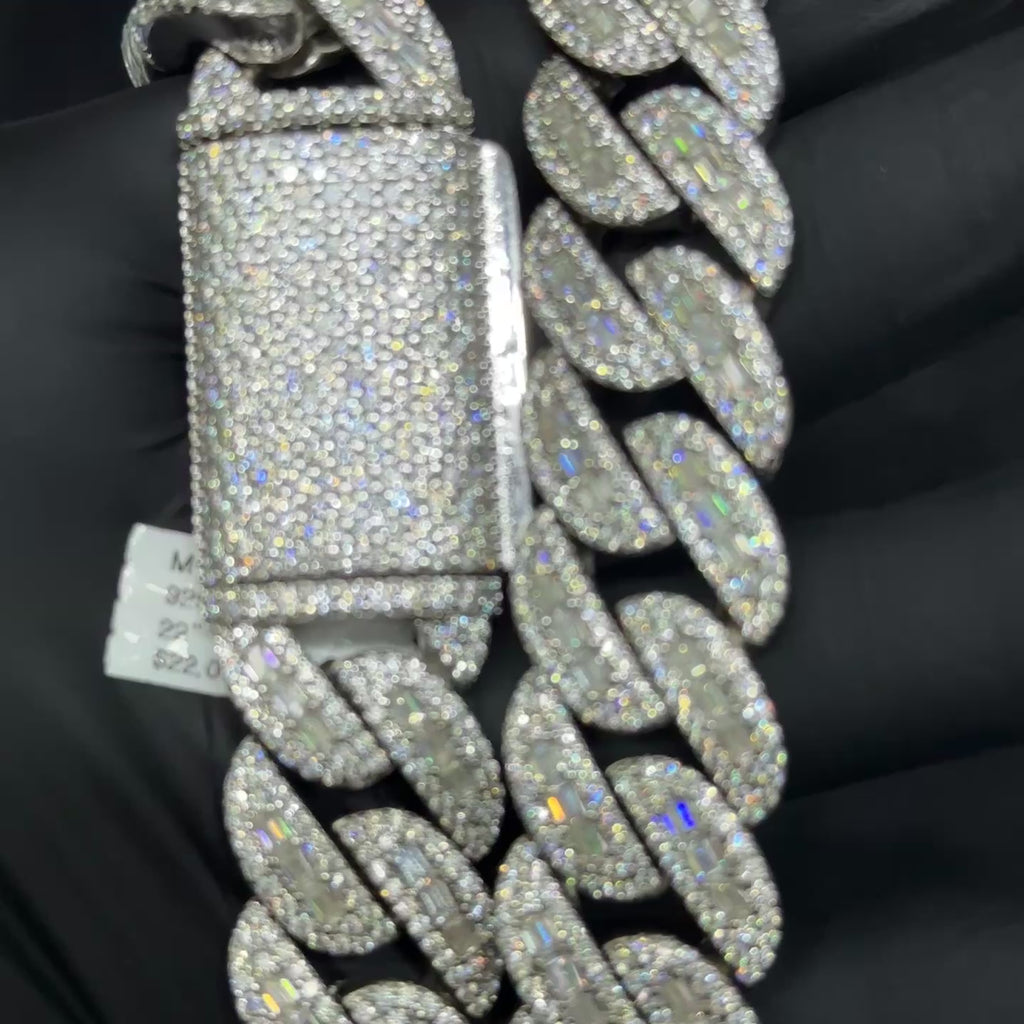 925 Sterling SIlver with 57.0CTW VVS Moissanite Cuban Chain Heavyweight For Men