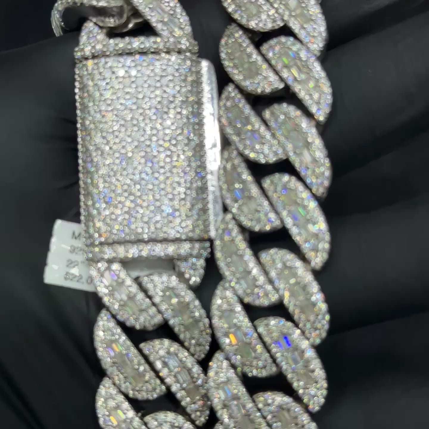 925 Sterling SIlver with 57.0CTW VVS Moissanite Cuban Chain Heavyweight For Men