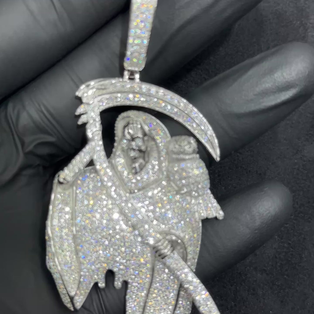 Large Grim Reaper Silver Charm with Moissanite 11.05 CTW for Adults