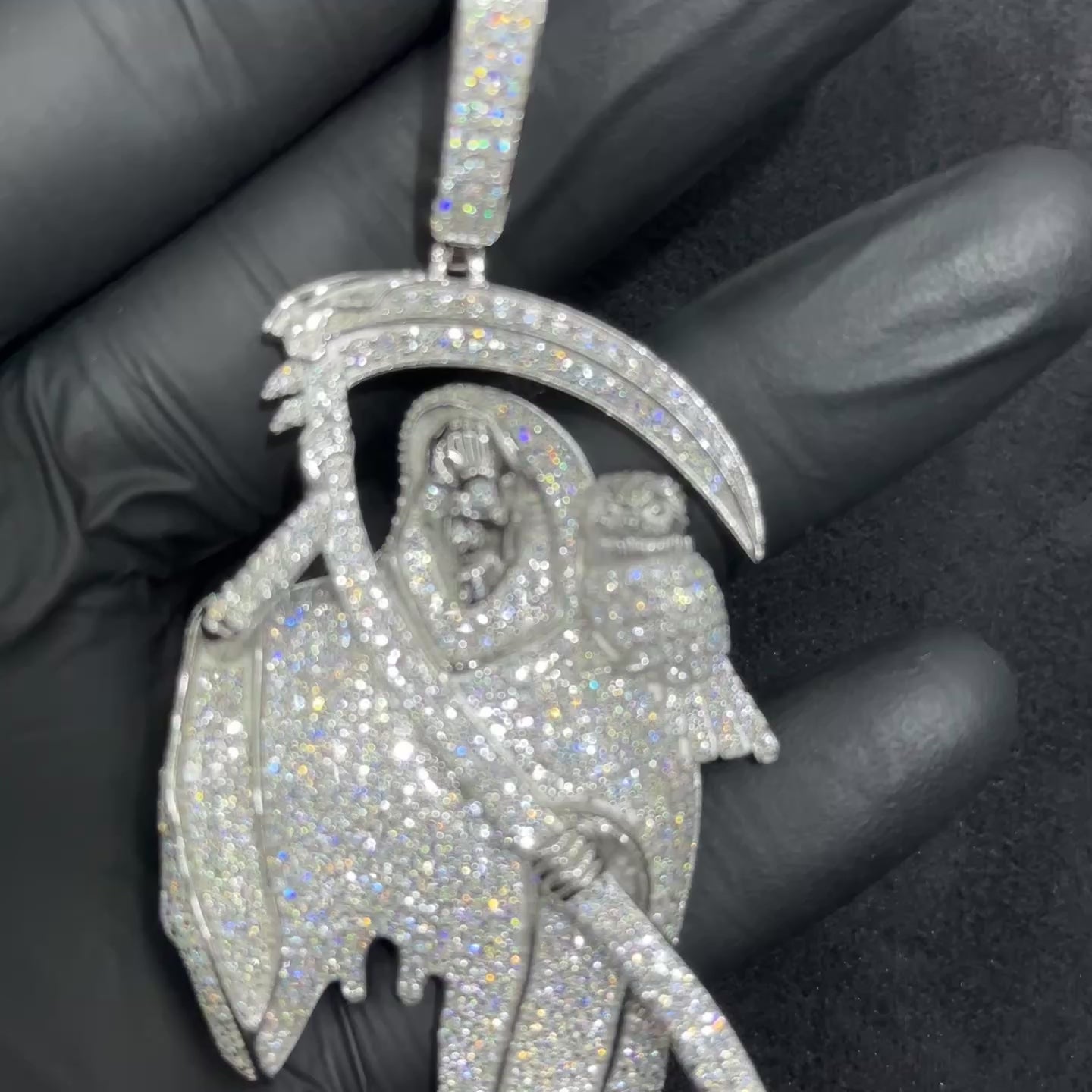 Large Grim Reaper Silver Charm with Moissanite 11.05 CTW for Adults