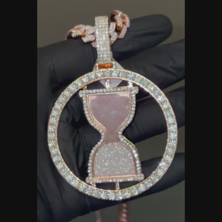 Moissanite Sand Hour Charm 14.3 CTW Rose Gold Coated 925 Silver Passes Tester