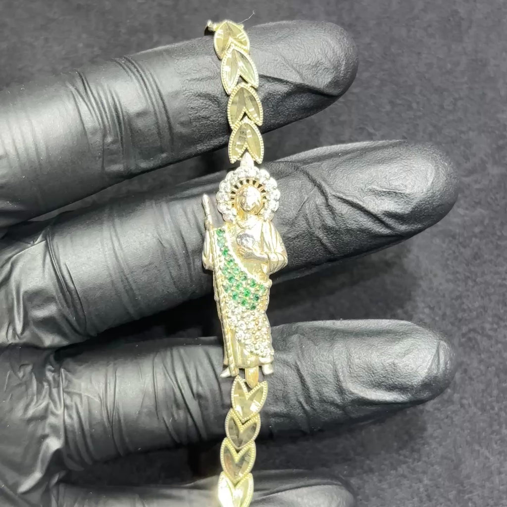 10k Gold St Juda with Heart Bracelet with Cubic Zirconia CZ for Ladies