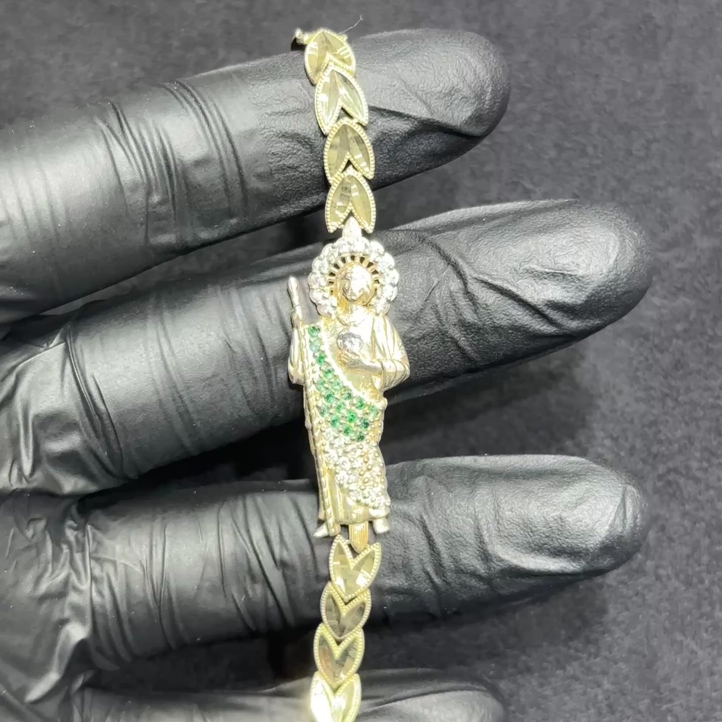 10k Gold St Juda with Heart Bracelet with Cubic Zirconia CZ for Ladies