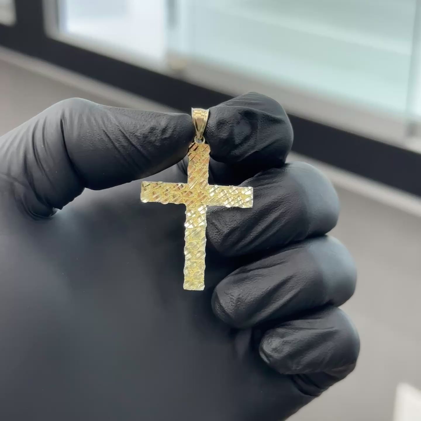 10K Solid Gold Diamond Cut Nugget Cross Charms Large & Medium