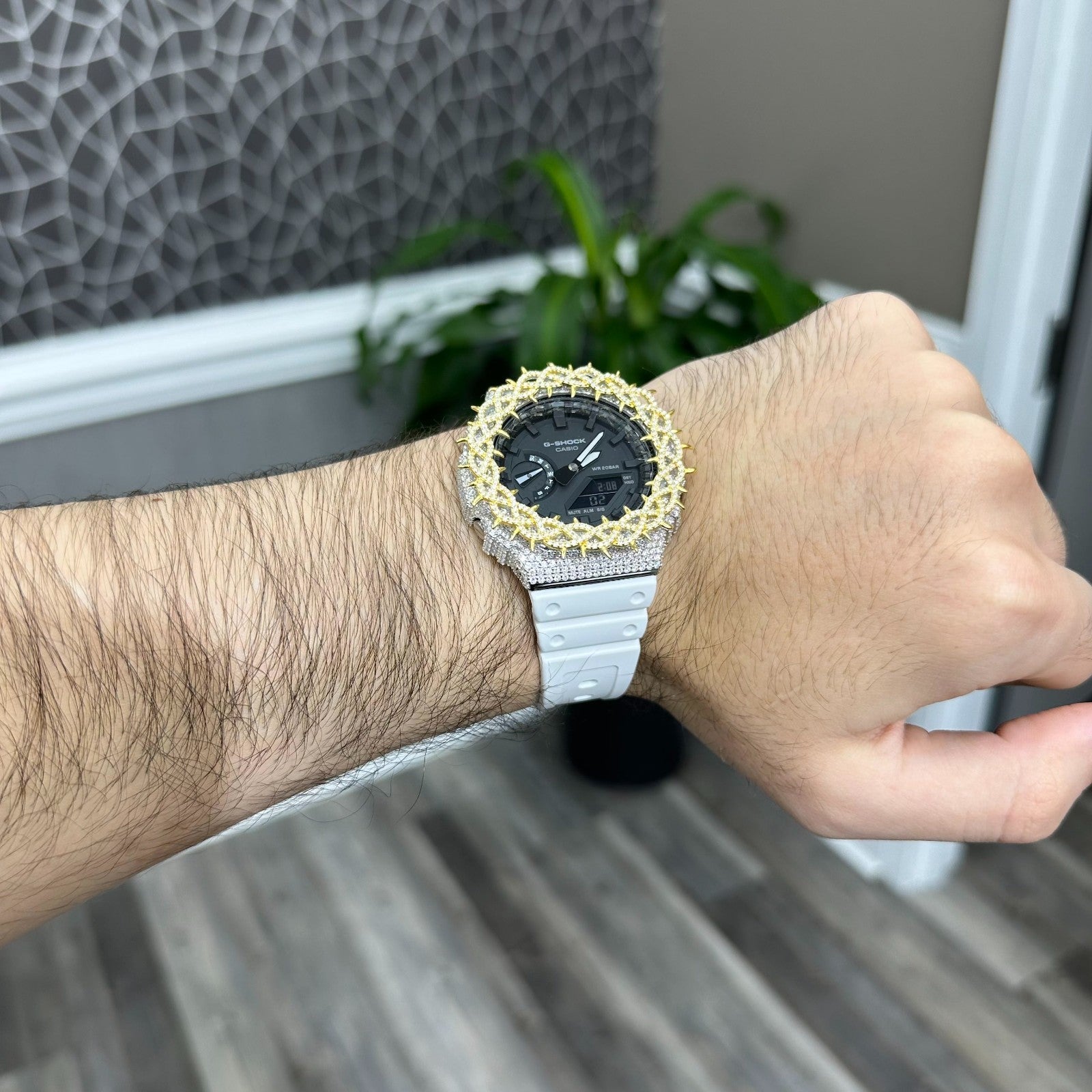 Men Moissanite Real 925 Silver Iced Watch with Thorn and Rubber Band