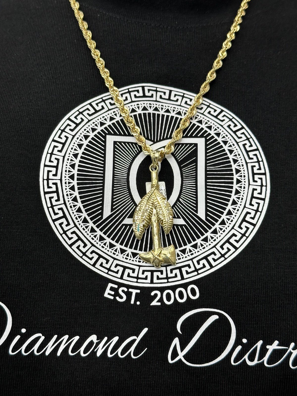 GOLD TOMAHAWK CHARM 10K REAL GOLD PENDANT WITH FEATHER