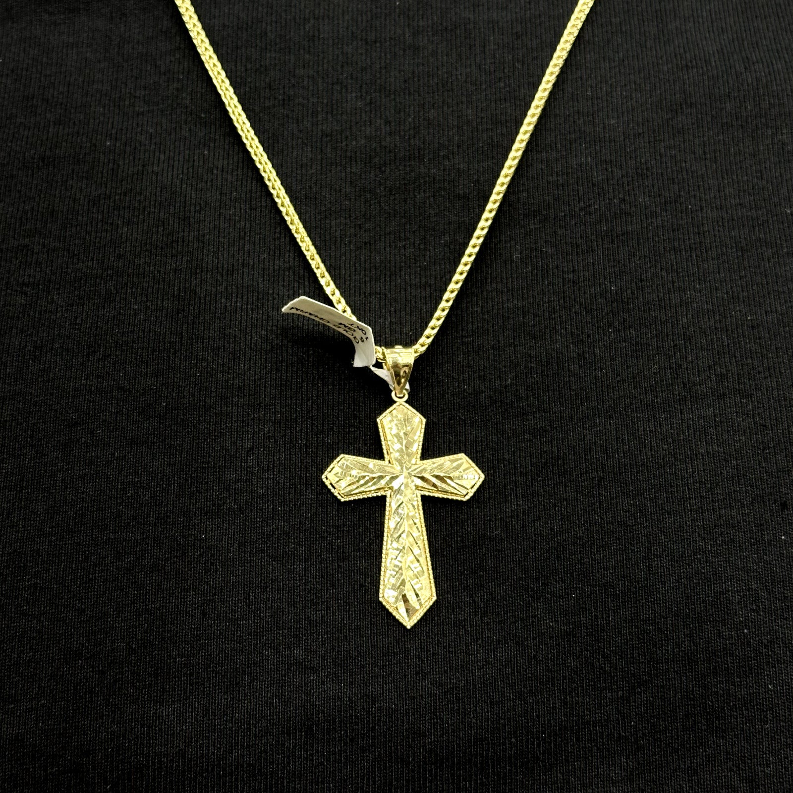 Real Solid 10K Yellow Gold Polished Small Diamond Cut Cross Charm Pendant