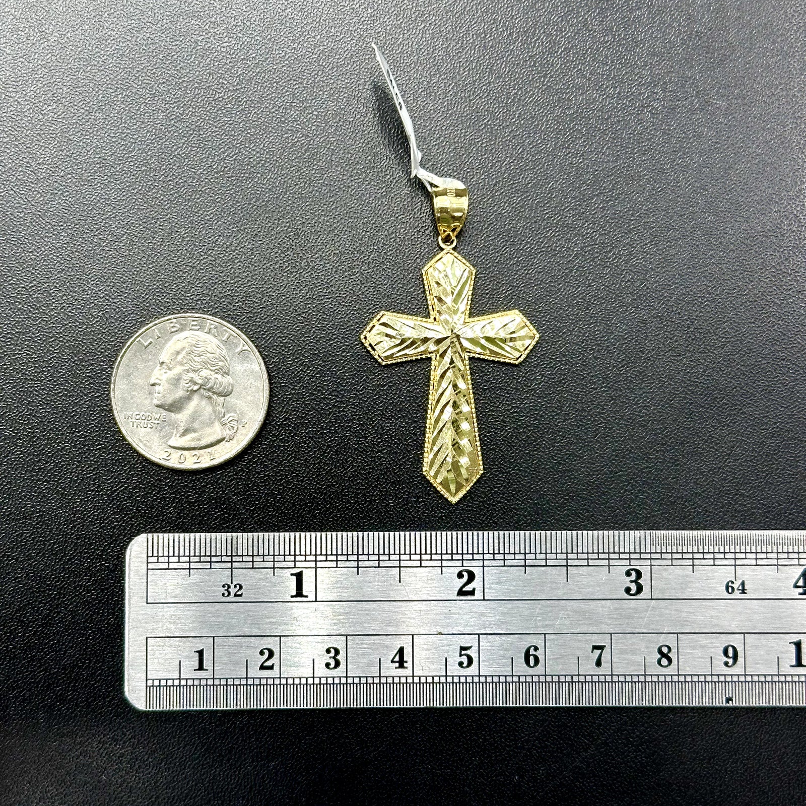 Real Solid 10K Yellow Gold Polished Small Diamond Cut Cross Charm Pendant