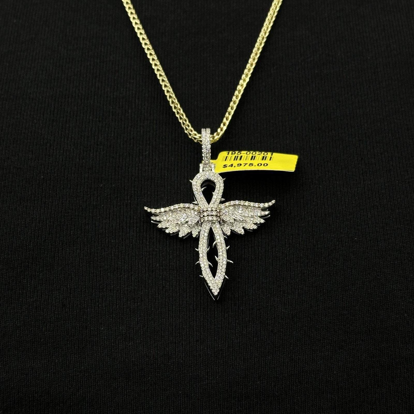 Diamond Cross with Wings 10k White Gold and 1.3 CTW Real Diamonds