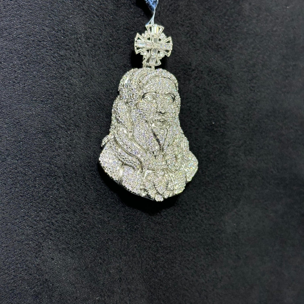 Large Jesus Charm 6.39 CTW .925 Silver Moissanite VVS D Passes Tester