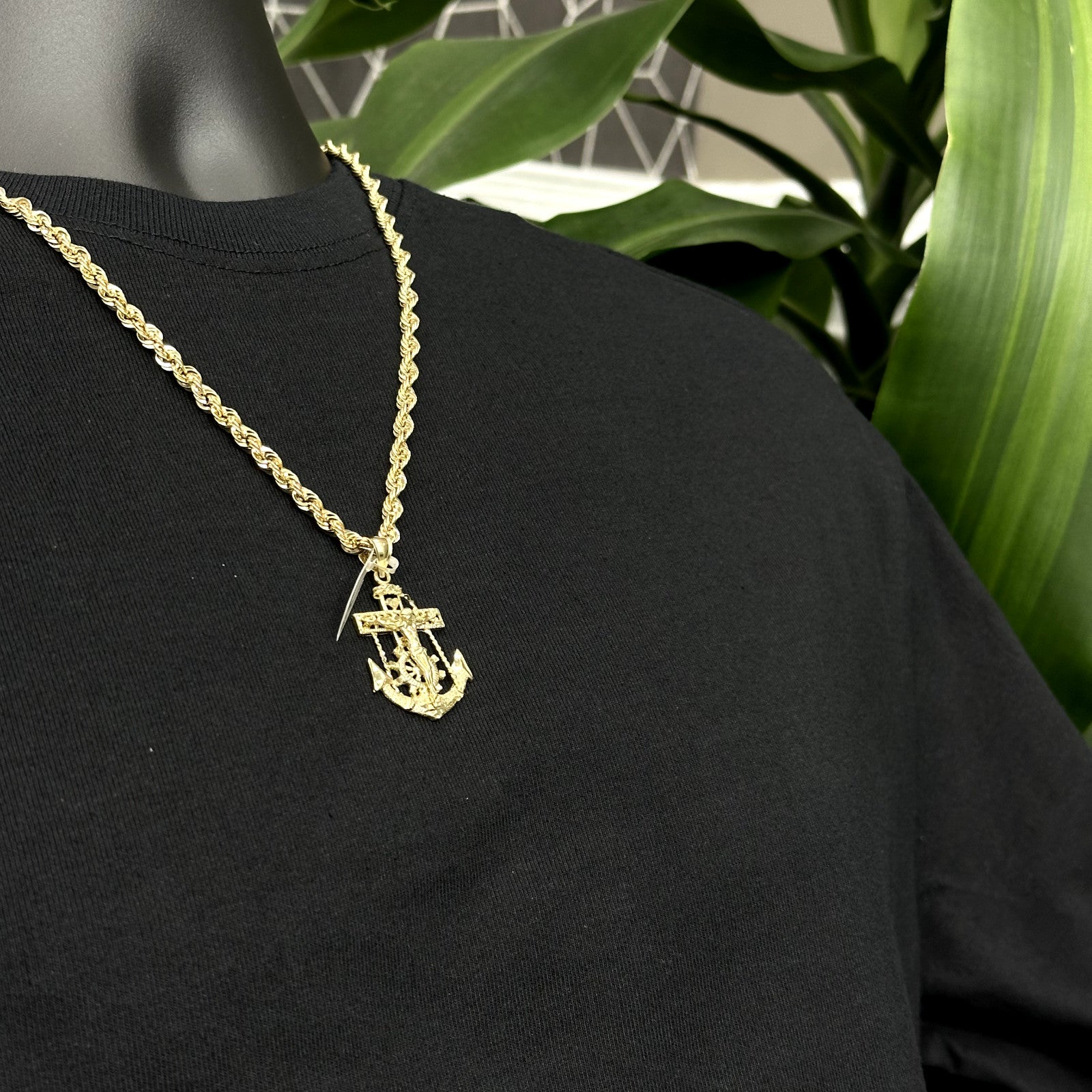 10k Real Gold Jesus Cross Anchor Medium Large Size Gold
