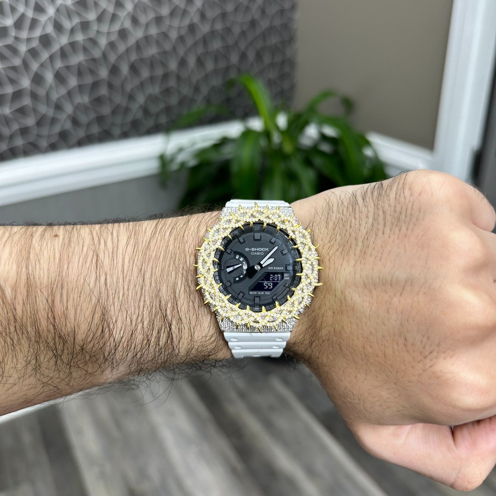 Men Moissanite Real 925 Silver Iced Watch with Thorn and Rubber Band