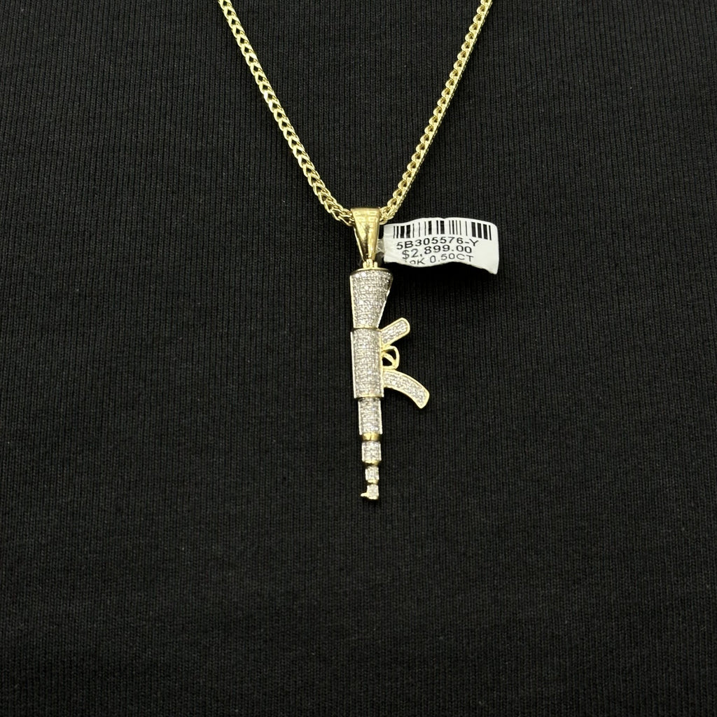 Diamond Gun Charm 10k Yellow Gold with Natural Real Diamonds 0.50 CTW