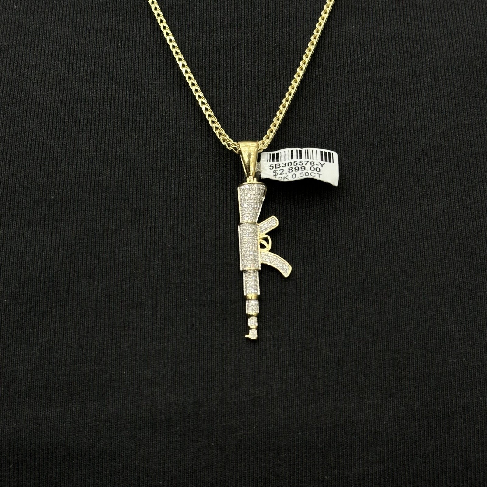 Diamond Gun Charm 10k Yellow Gold with Natural Real Diamonds 0.50 CTW
