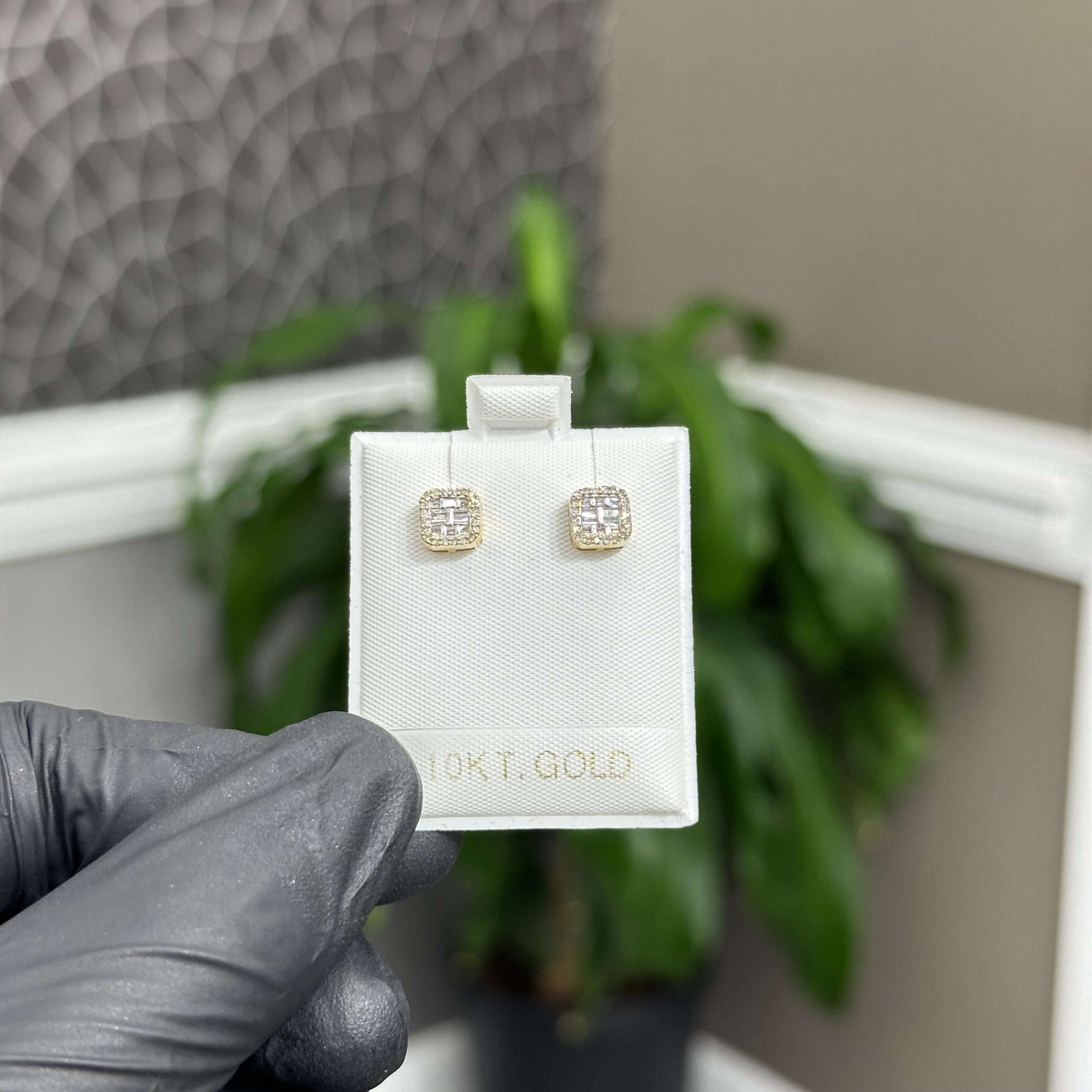 Genuine Natural Diamond Square Stud Earrings (.28 CTW) 10k Real Gold