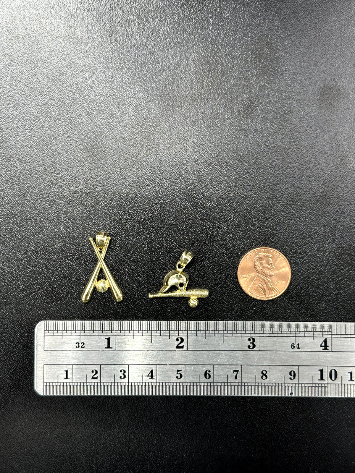 10K Yellow Gold Baseball Baseball Bat Charm Pendant