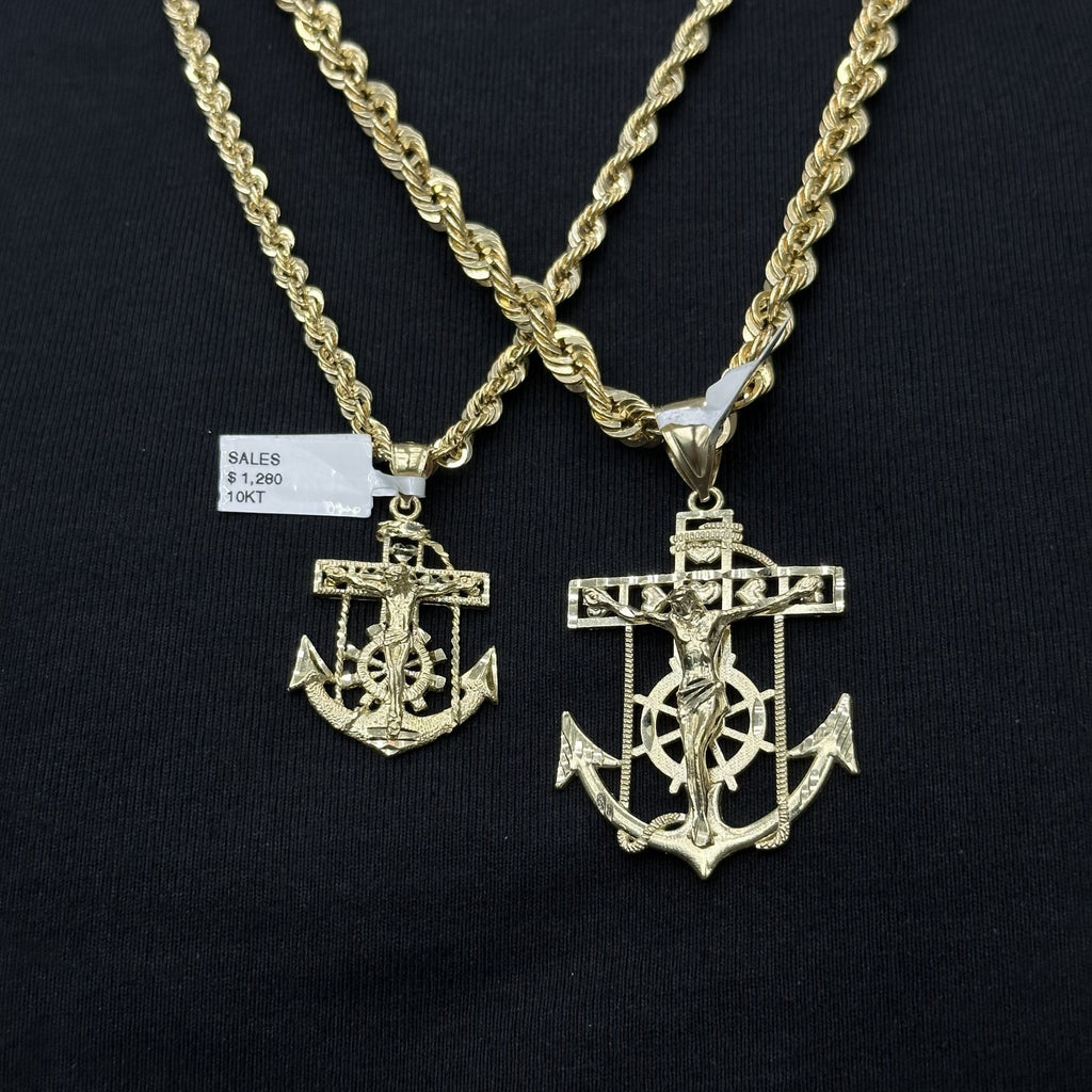 10k Real Gold Jesus Cross Anchor Medium Large Size Gold