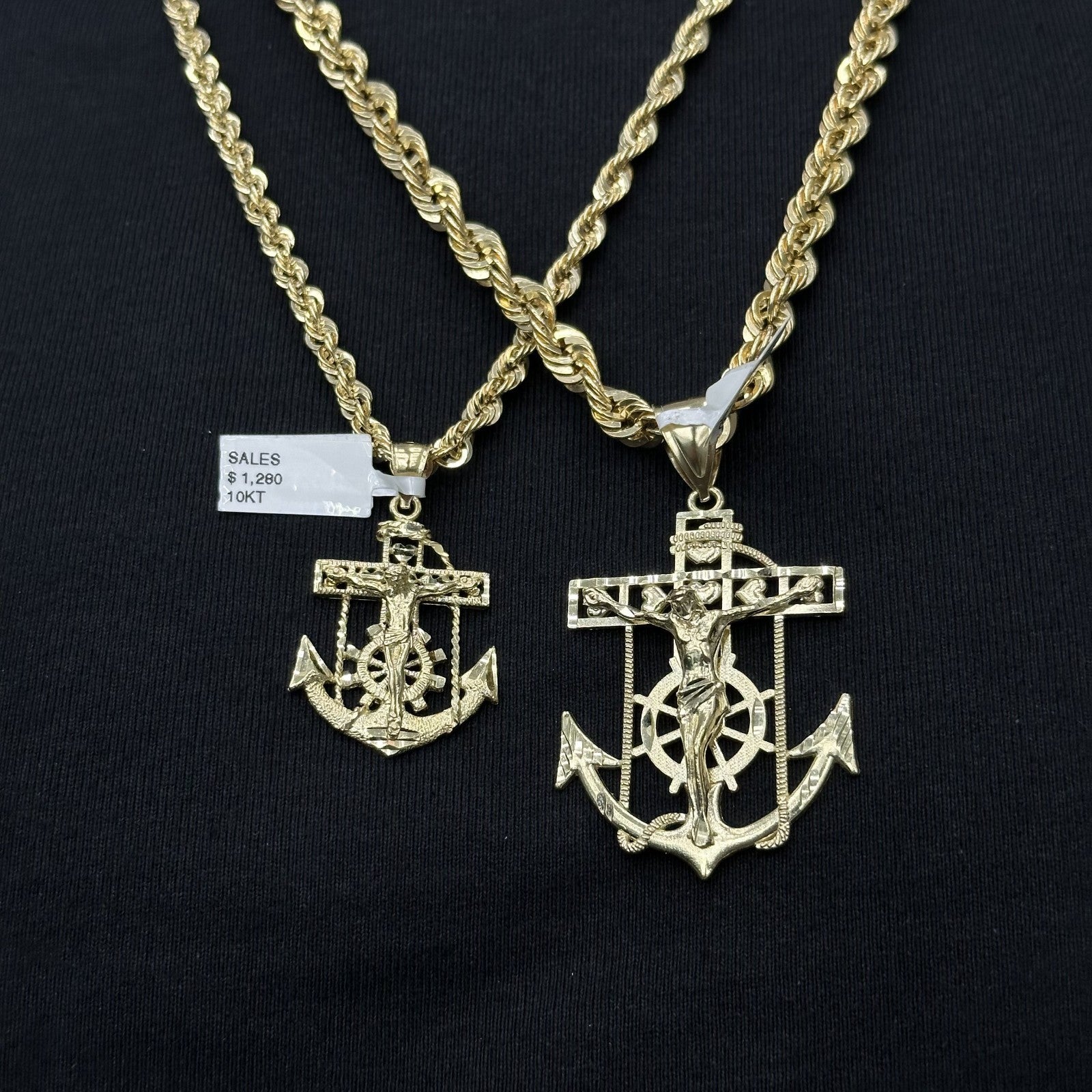 10k Real Gold Jesus Cross Anchor Medium Large Size Gold