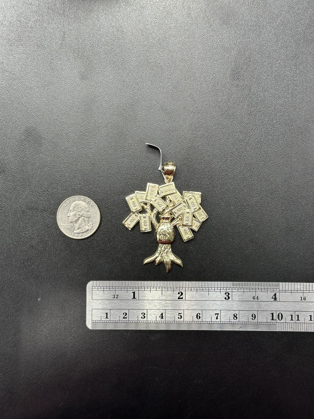 Real 10K Money Tree Charm Pendant Diamond Cut 10K Yellow Gold