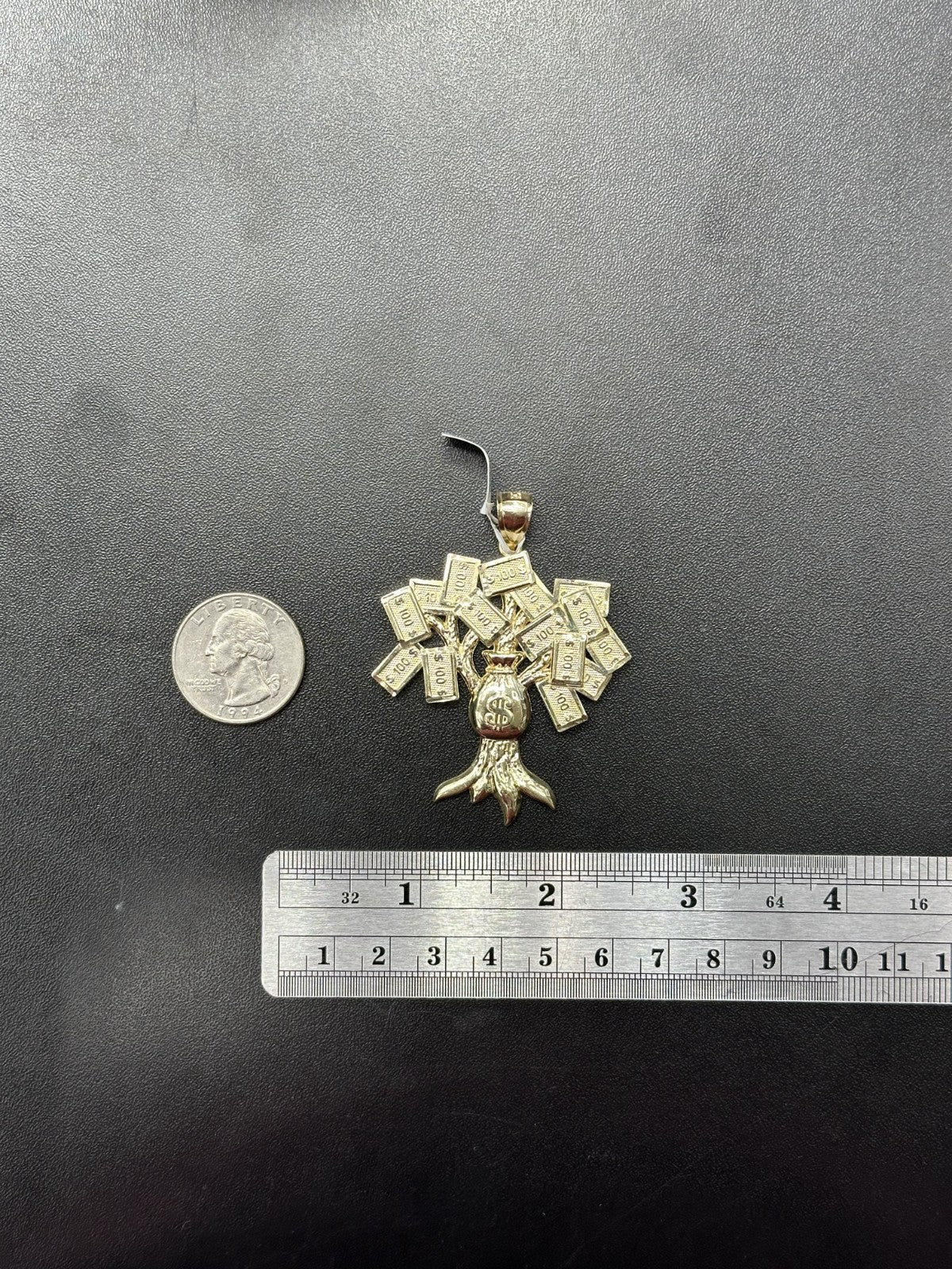 Real 10K Money Tree Charm Pendant Diamond Cut 10K Yellow Gold