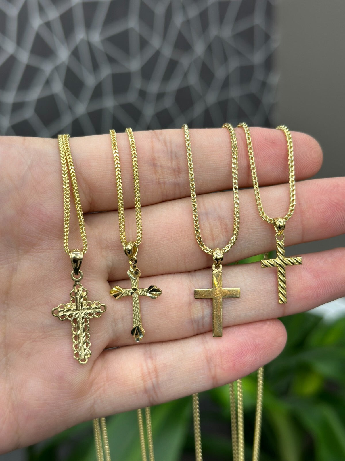 Real Solid 10K Yellow Gold Polished Small Diamond Cut Cross Charm Pendant
