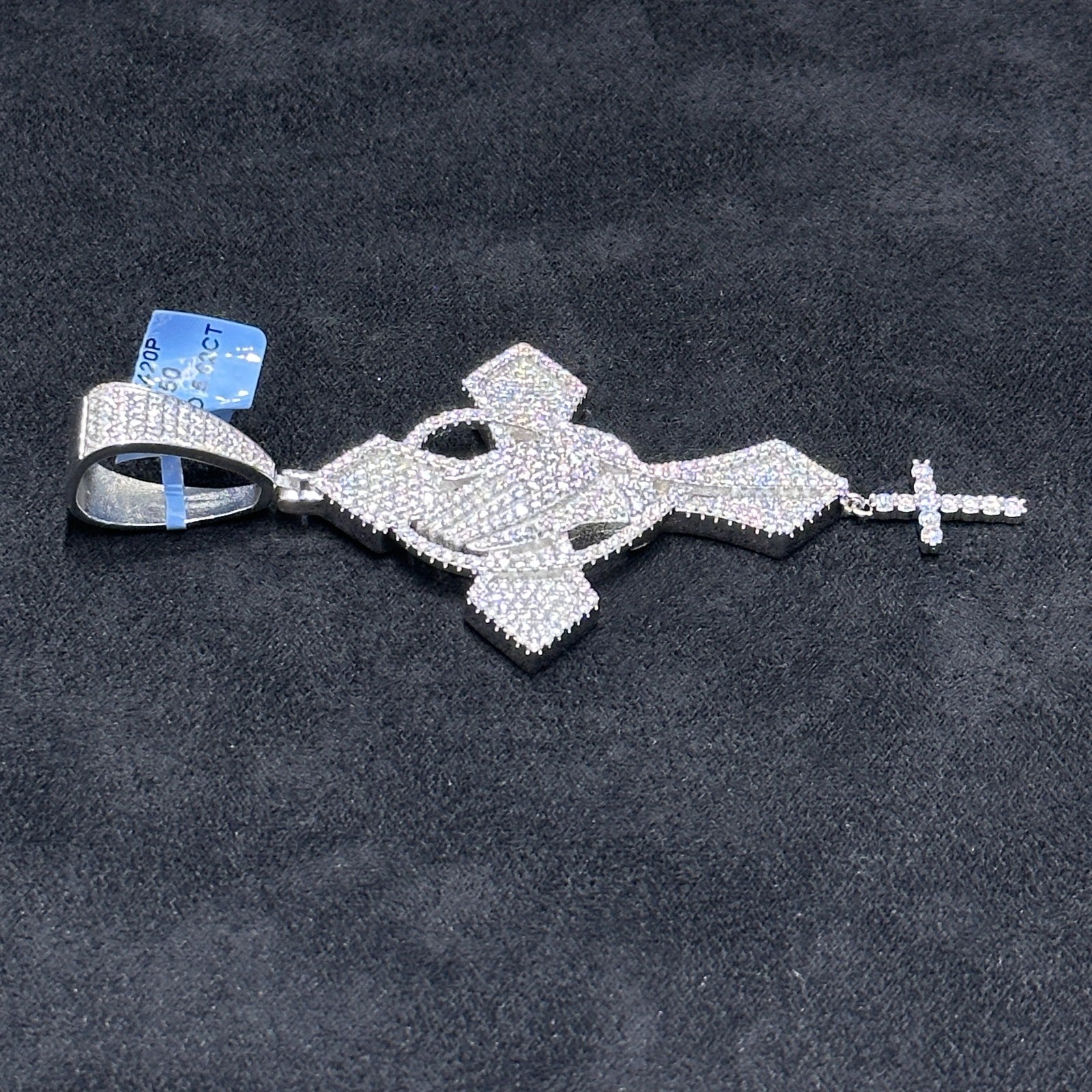 Praying Hands Cross with Cross 925 Sterling Silver with VVS Moissanite 5.62 CTW