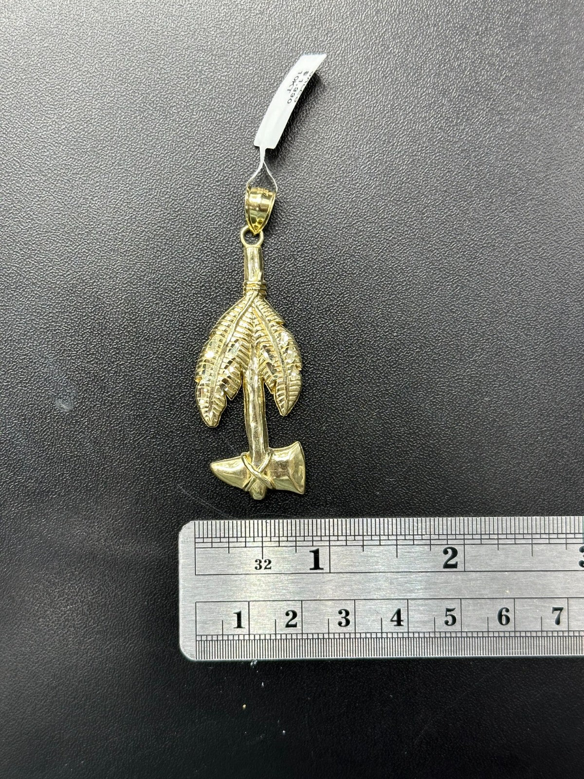 GOLD TOMAHAWK CHARM 10K REAL GOLD PENDANT WITH FEATHER