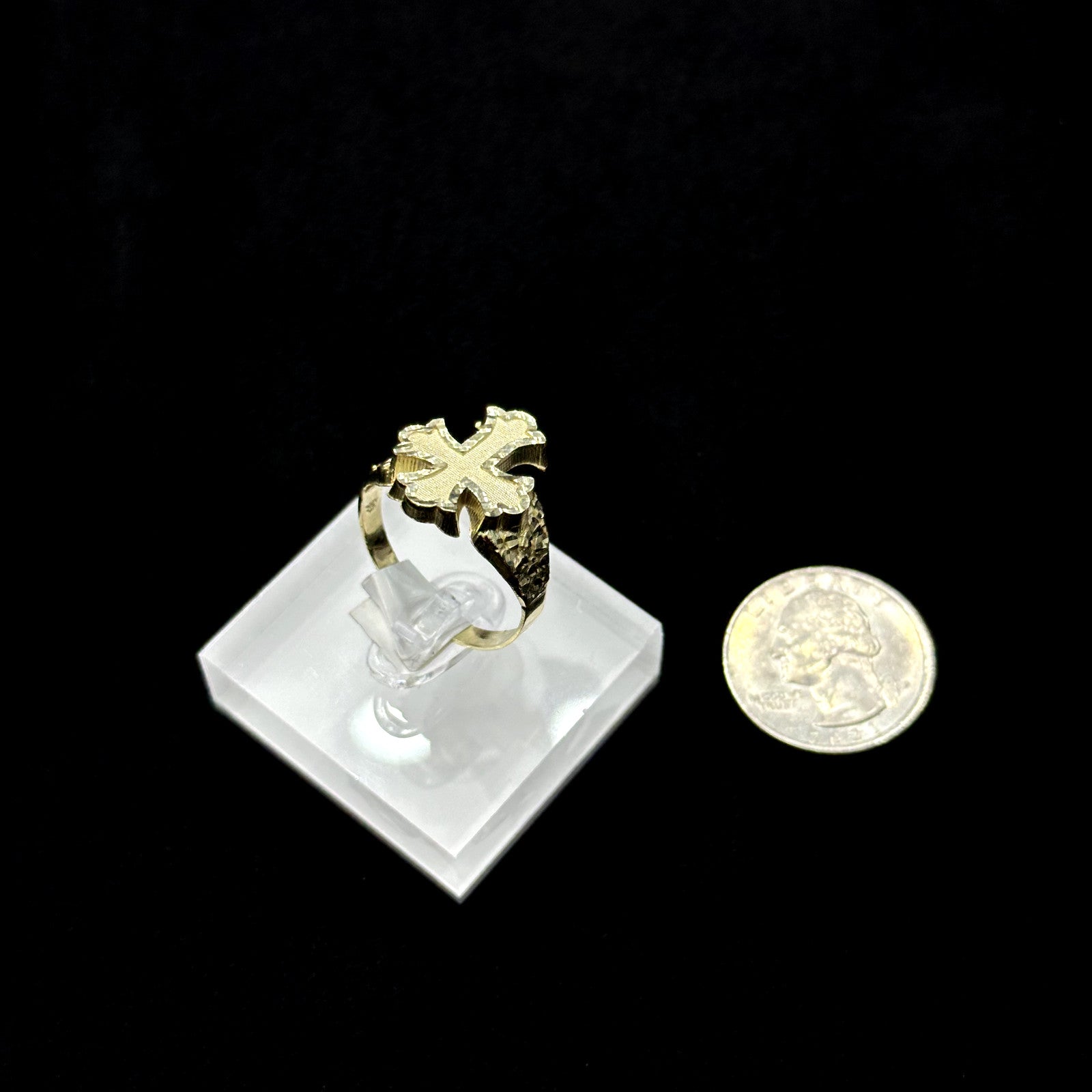 Real 10k Jesus Nugget Cross Ring Yellow Gold Mens Casual Ring 10kt