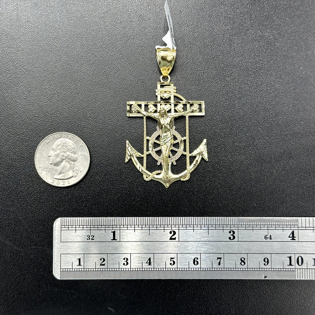 10k Real Gold Jesus Cross Anchor Medium Large Size Gold