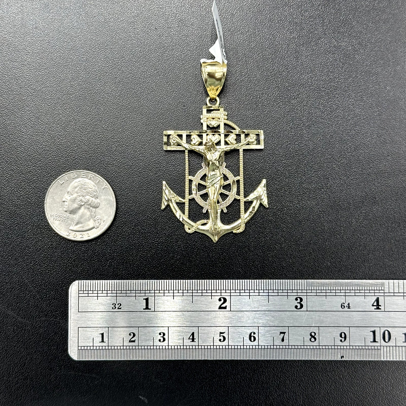10k Real Gold Jesus Cross Anchor Medium Large Size Gold