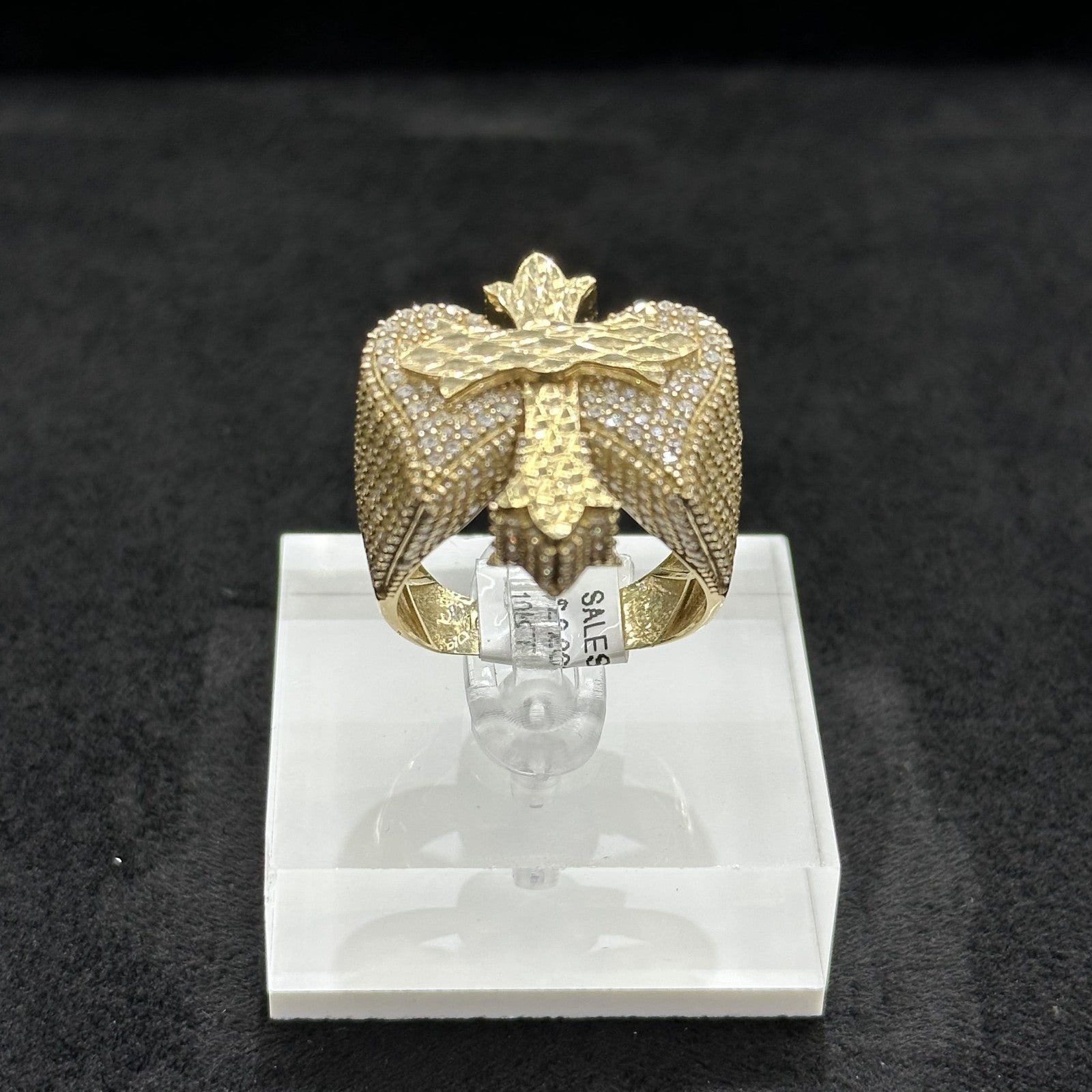 10k Cross With Wings Ring Angel CZ stones Man Female