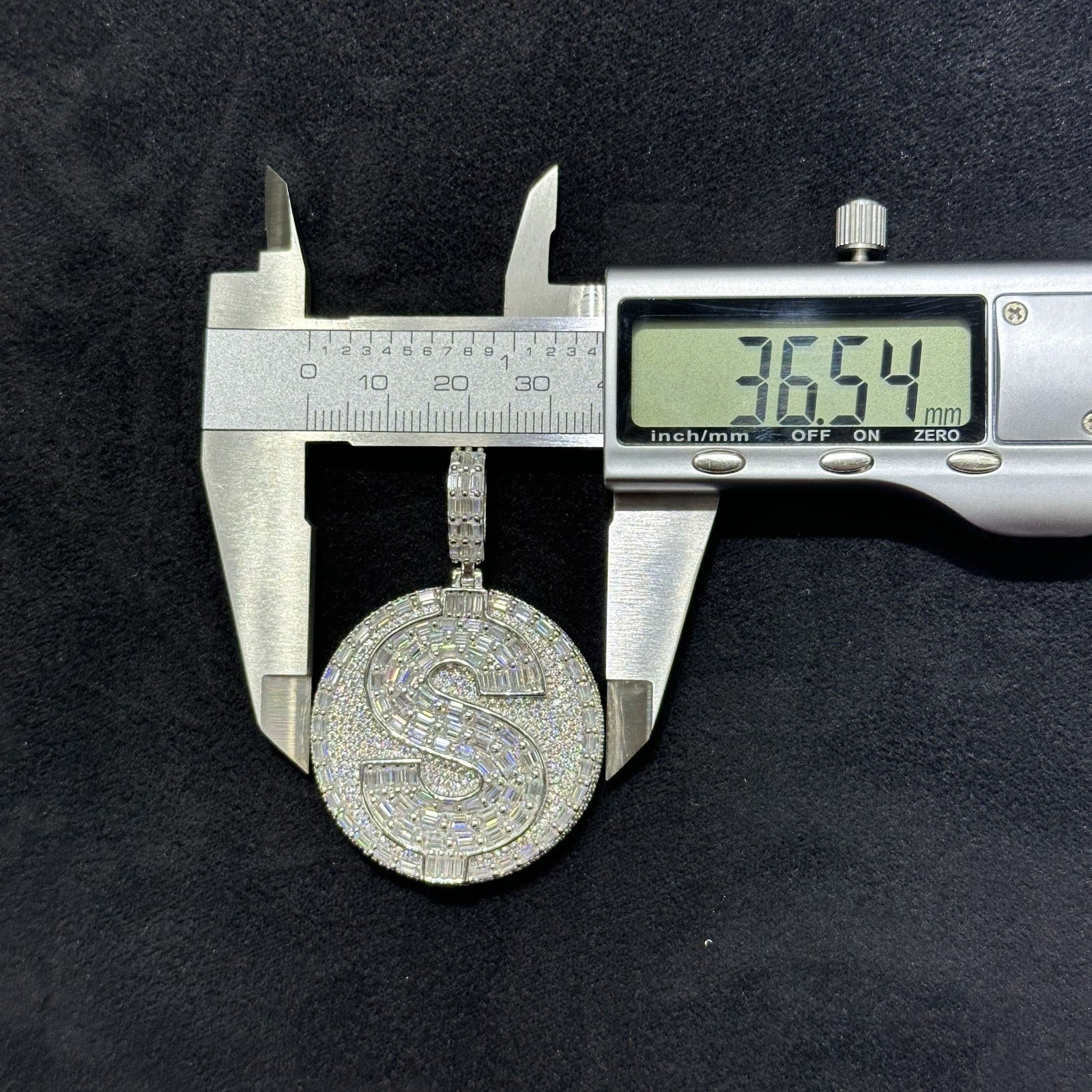 925 Moissanite Charm Money Dollar Sign Pendant Big Size Men with Certificate