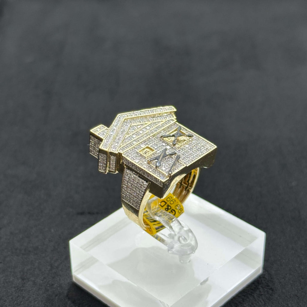 Trap House Ring Natural Diamond 1.30 ct with 10k Yellow Gold Man ALL Sizes