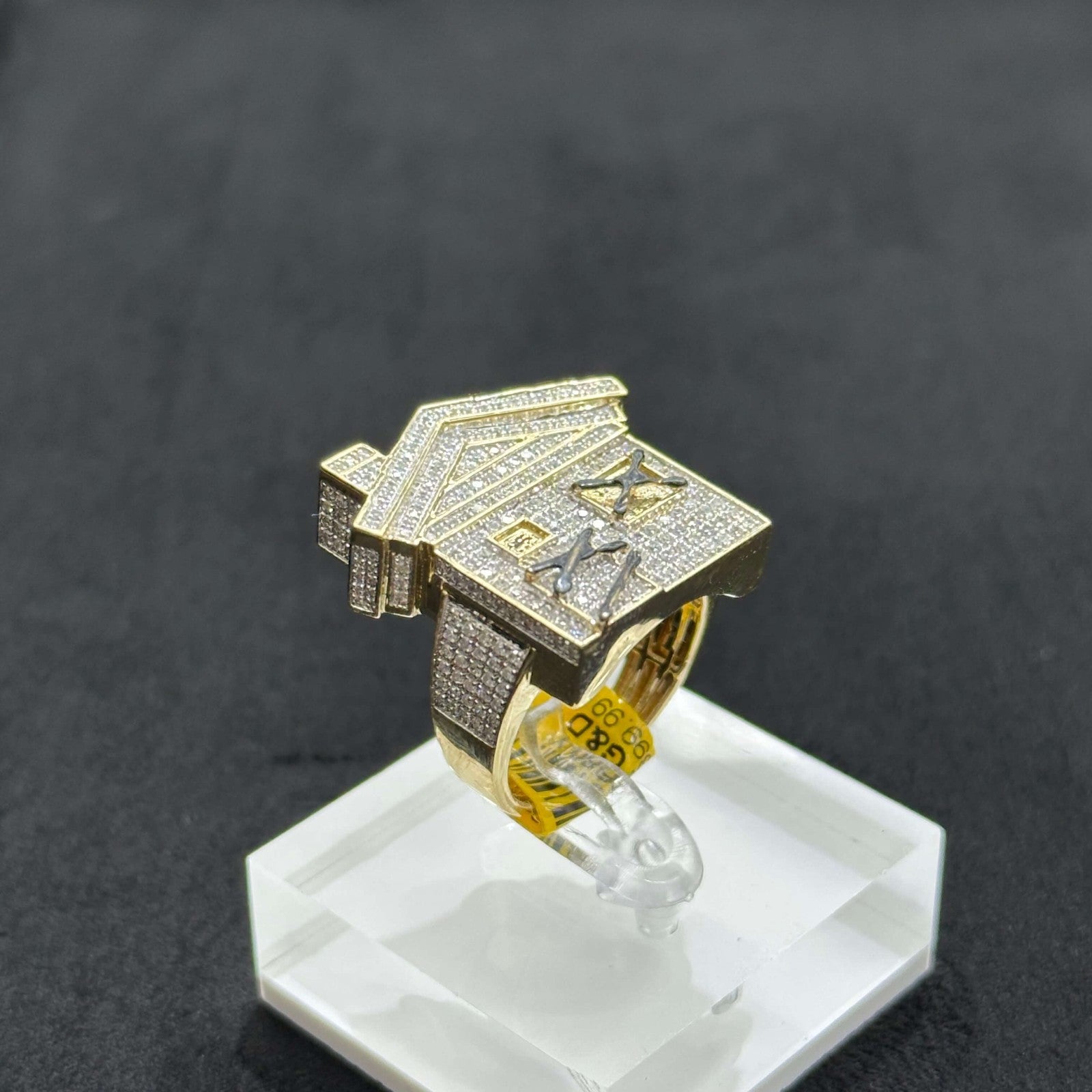 Trap House Ring Natural Diamond 1.30 ct with 10k Yellow Gold Man ALL Sizes