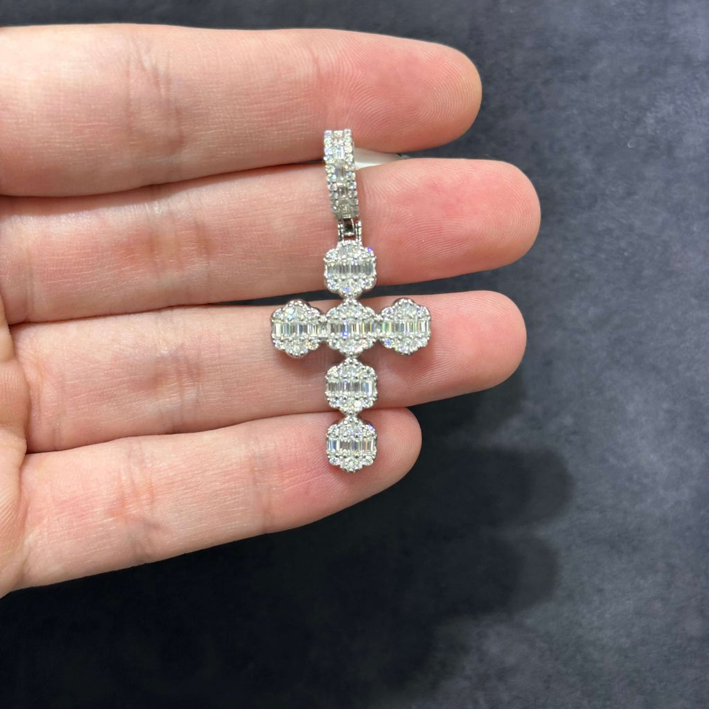 Unique Cross Charm 2.28CTW .925 Silver Moissanite VVS D Passes Tester