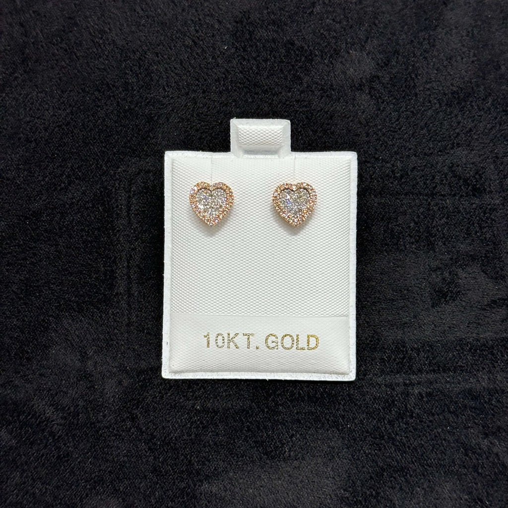Natural Diamond Heart Shaped Earrings 10K Real Rose Gold 0.38 CTW