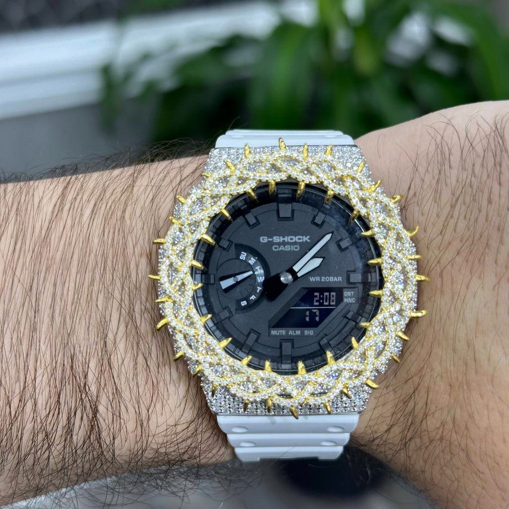 Men Moissanite Real 925 Silver Iced Watch with Thorn and Rubber Band