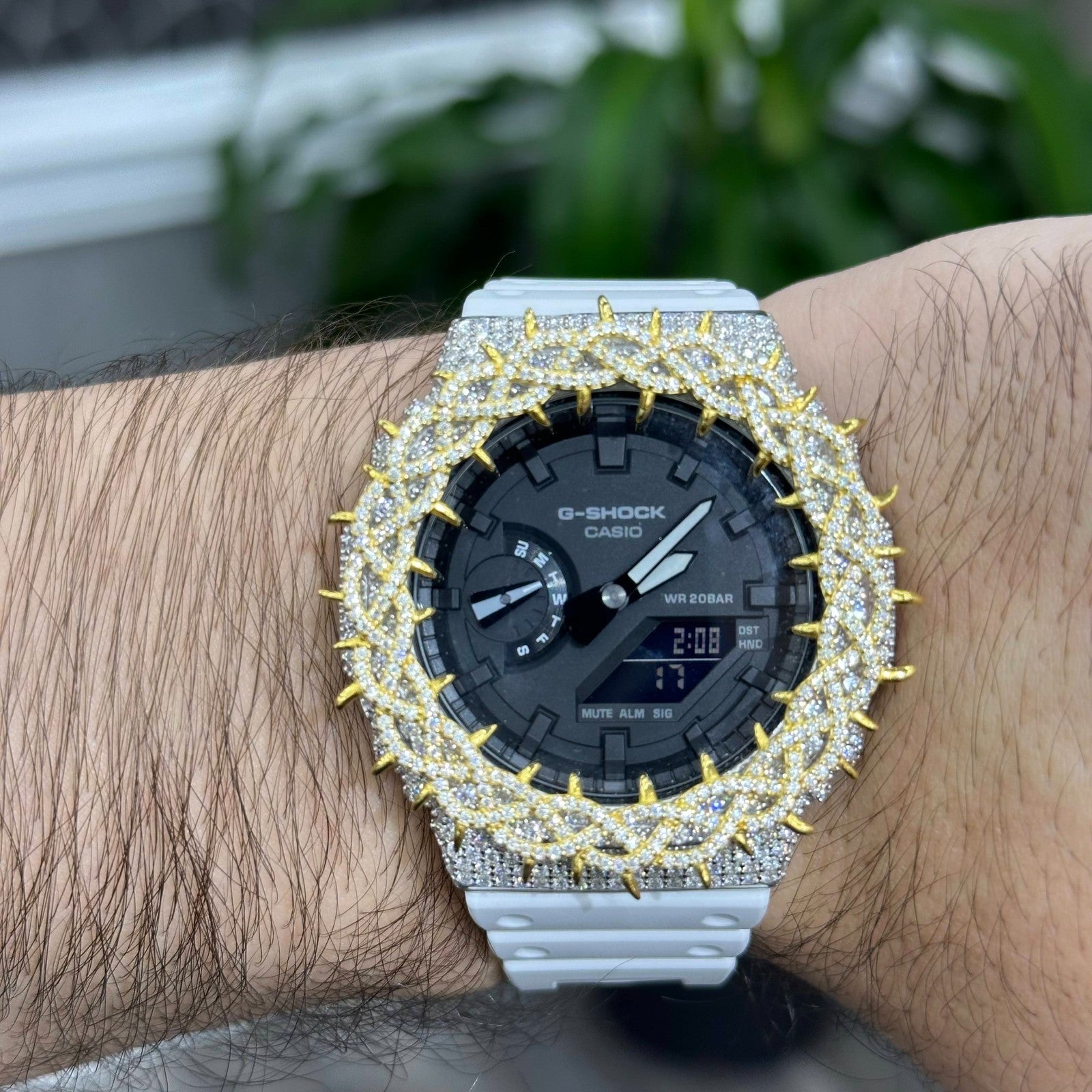 Men Moissanite Real 925 Silver Iced Watch with Thorn and Rubber Band