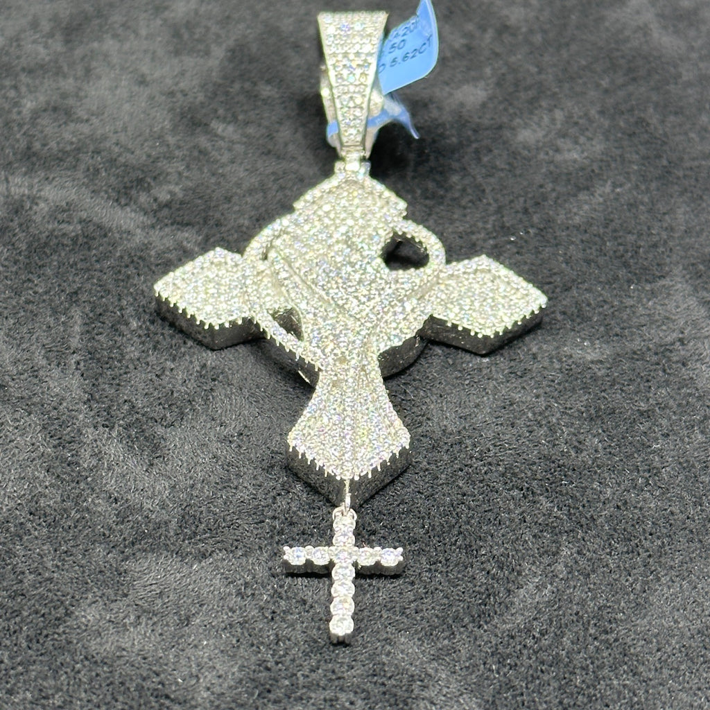 Praying Hands Cross with Cross 925 Sterling Silver with VVS Moissanite 5.62 CTW