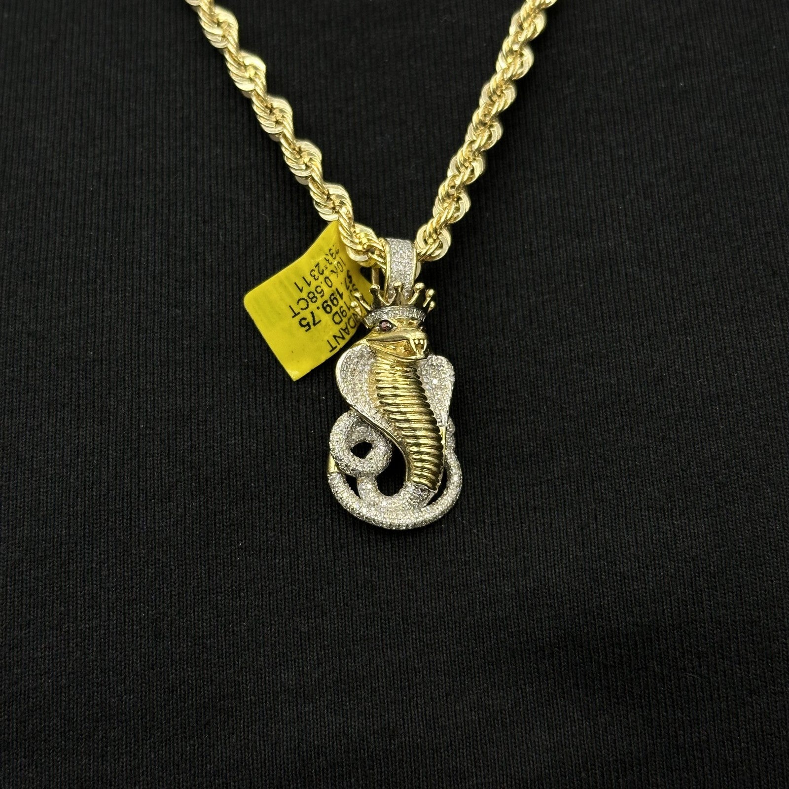 Animal Snake Charm Pendant 10K Yellow Gold 0.58 Ct Round Cut Genuine Diamond