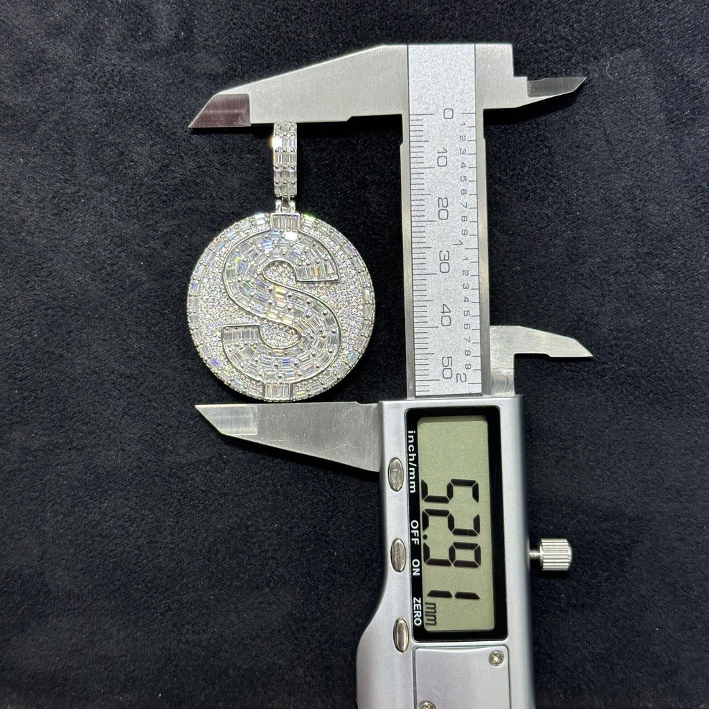 925 Moissanite Charm Money Dollar Sign Pendant Big Size Men with Certificate