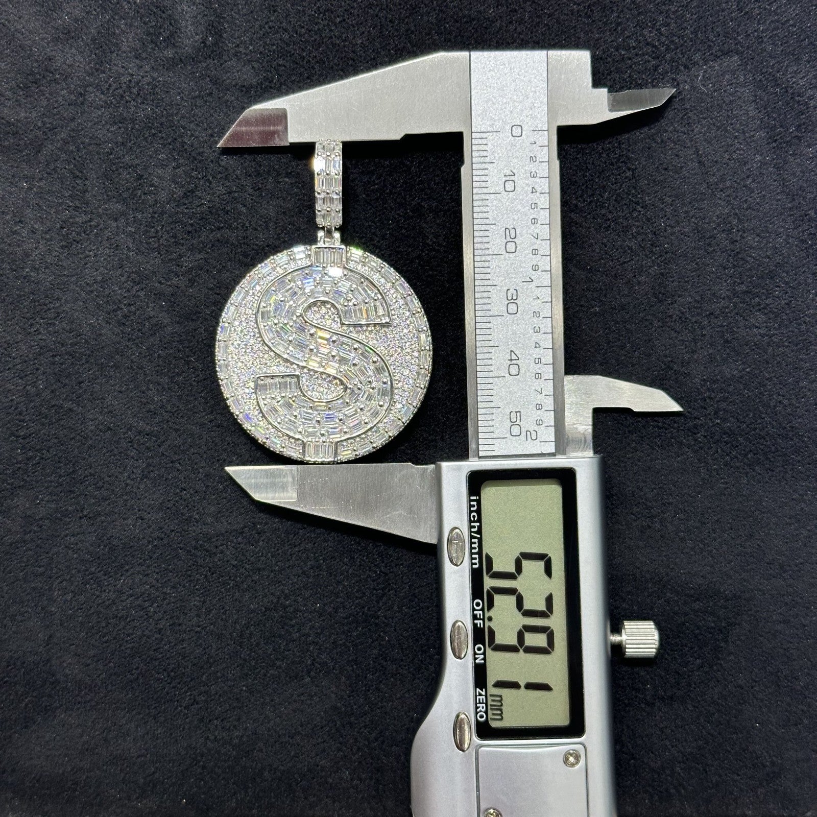 925 Moissanite Charm Money Dollar Sign Pendant Big Size Men with Certificate