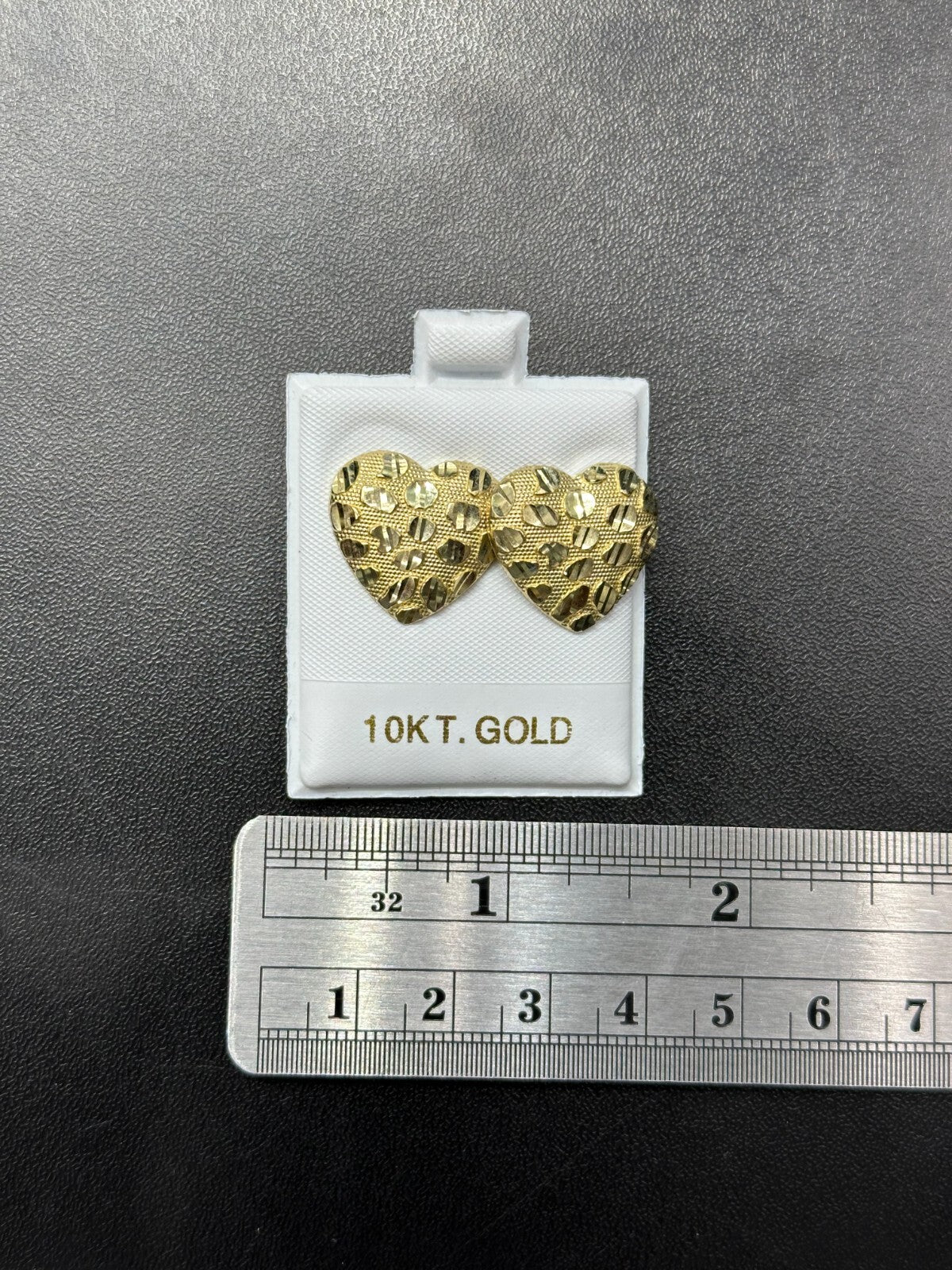 10K GOLD EARRINGS HEART NUGGET STYLE  MALE FEMALE SIZE REAL GOLD