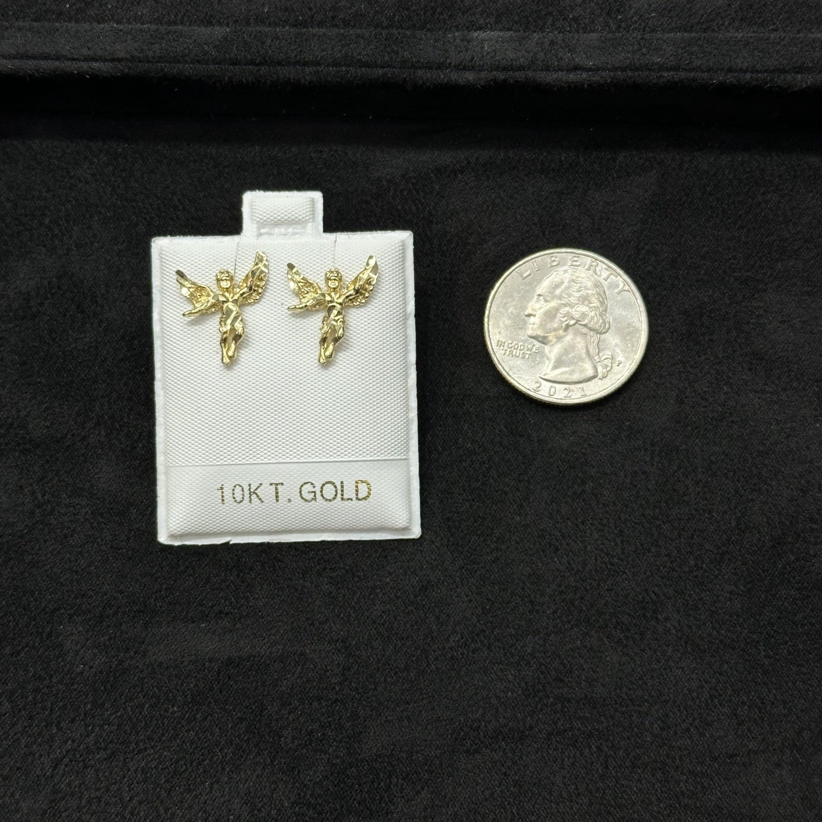 10k Real Gold Angel Wings Earrings Gold Cut Diamond Polish