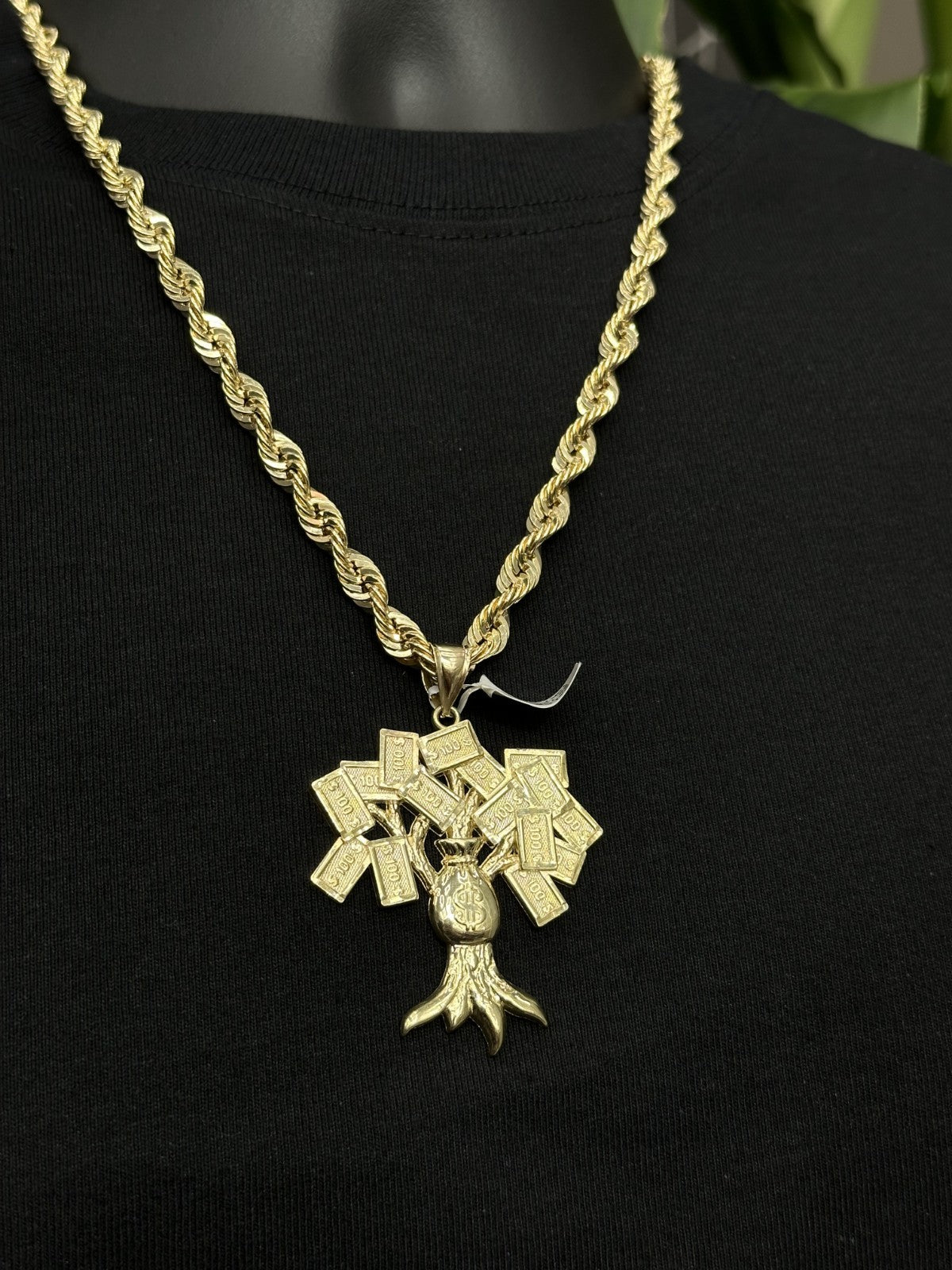 Real 10K Money Tree Charm Pendant Diamond Cut 10K Yellow Gold