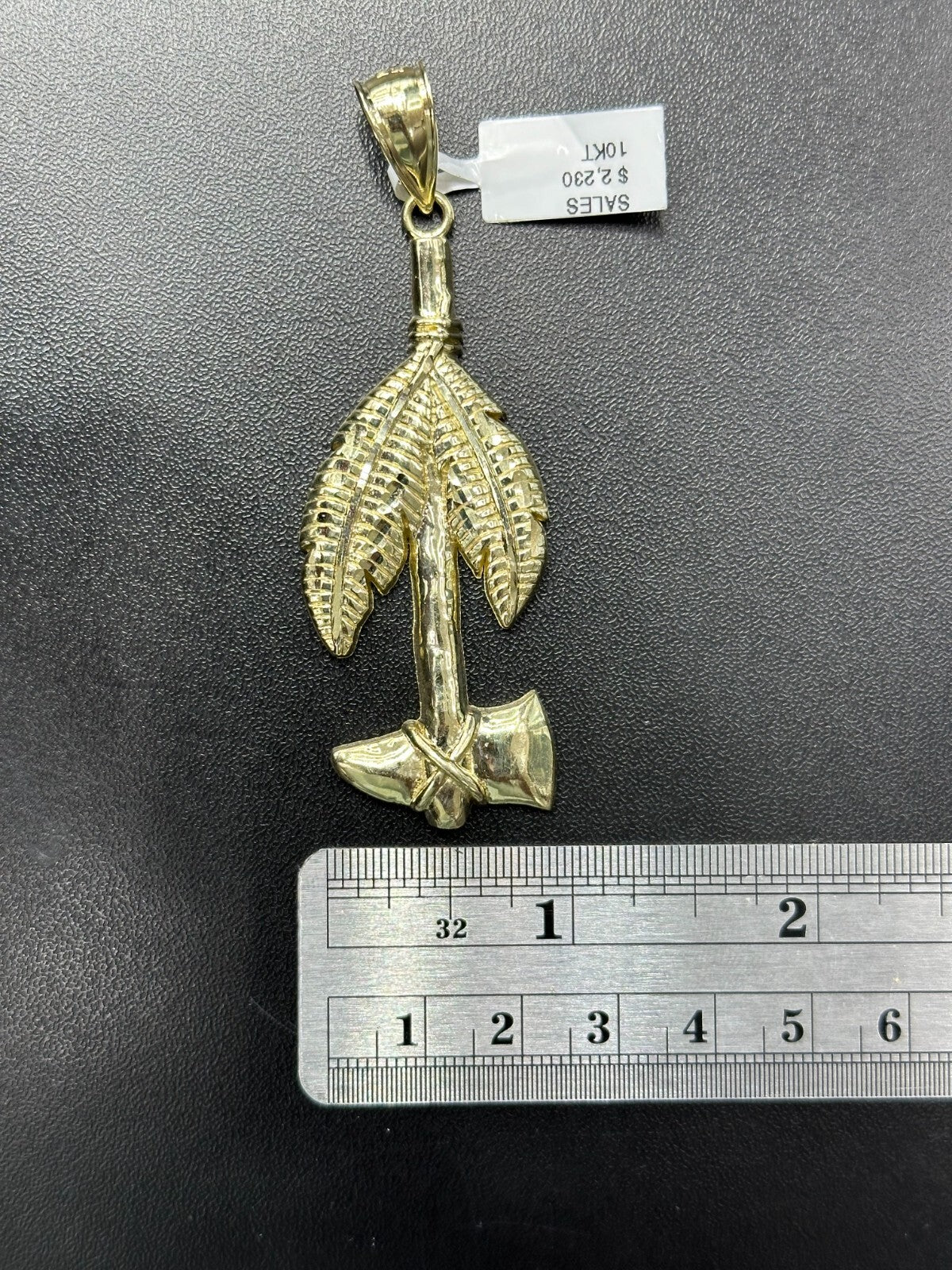 GOLD TOMAHAWK CHARM 10K REAL GOLD PENDANT WITH FEATHER