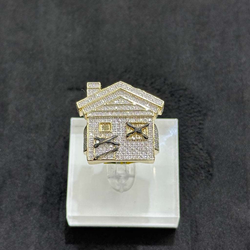 Trap House Ring Natural Diamond 1.30 ct with 10k Yellow Gold Man ALL Sizes