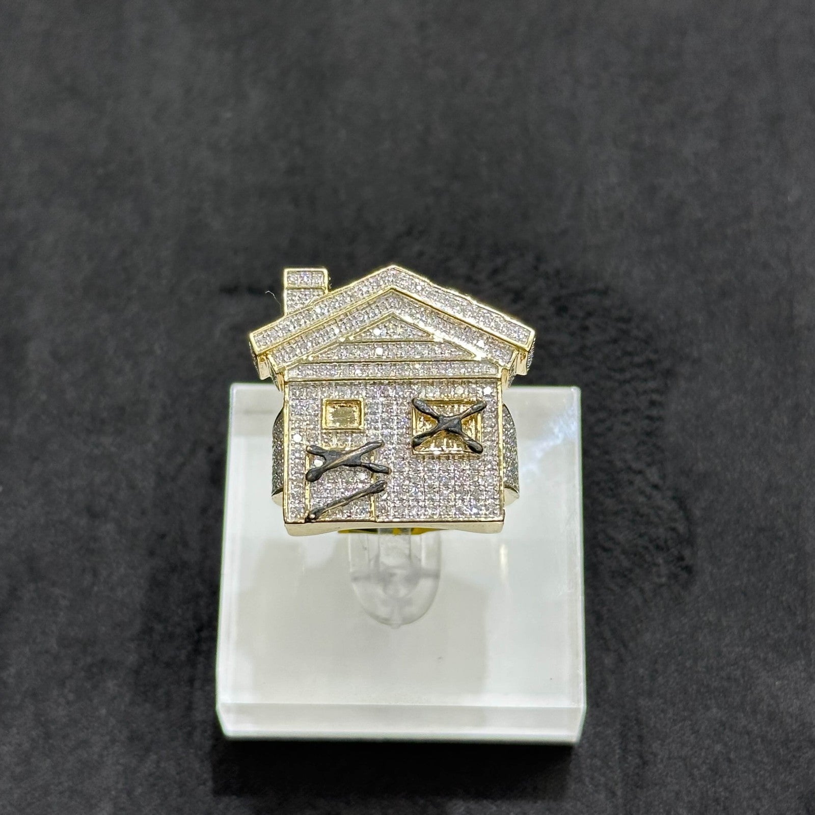 Trap House Ring Natural Diamond 1.30 ct with 10k Yellow Gold Man ALL Sizes