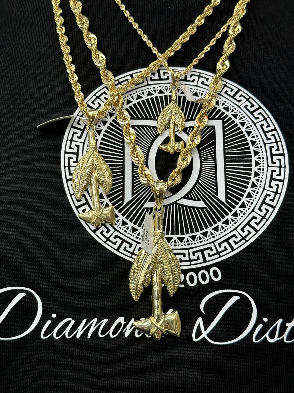 GOLD TOMAHAWK CHARM 10K REAL GOLD PENDANT WITH FEATHER